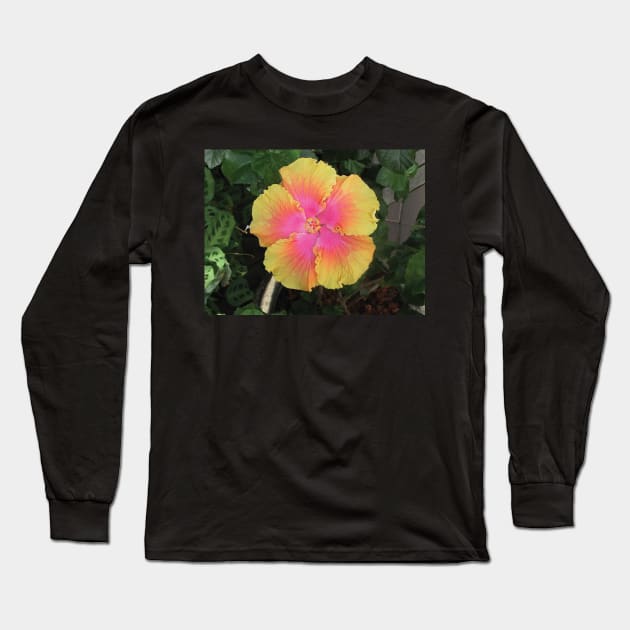 Pink and Yellow Hibiscus Long Sleeve T-Shirt by Sarah Curtiss